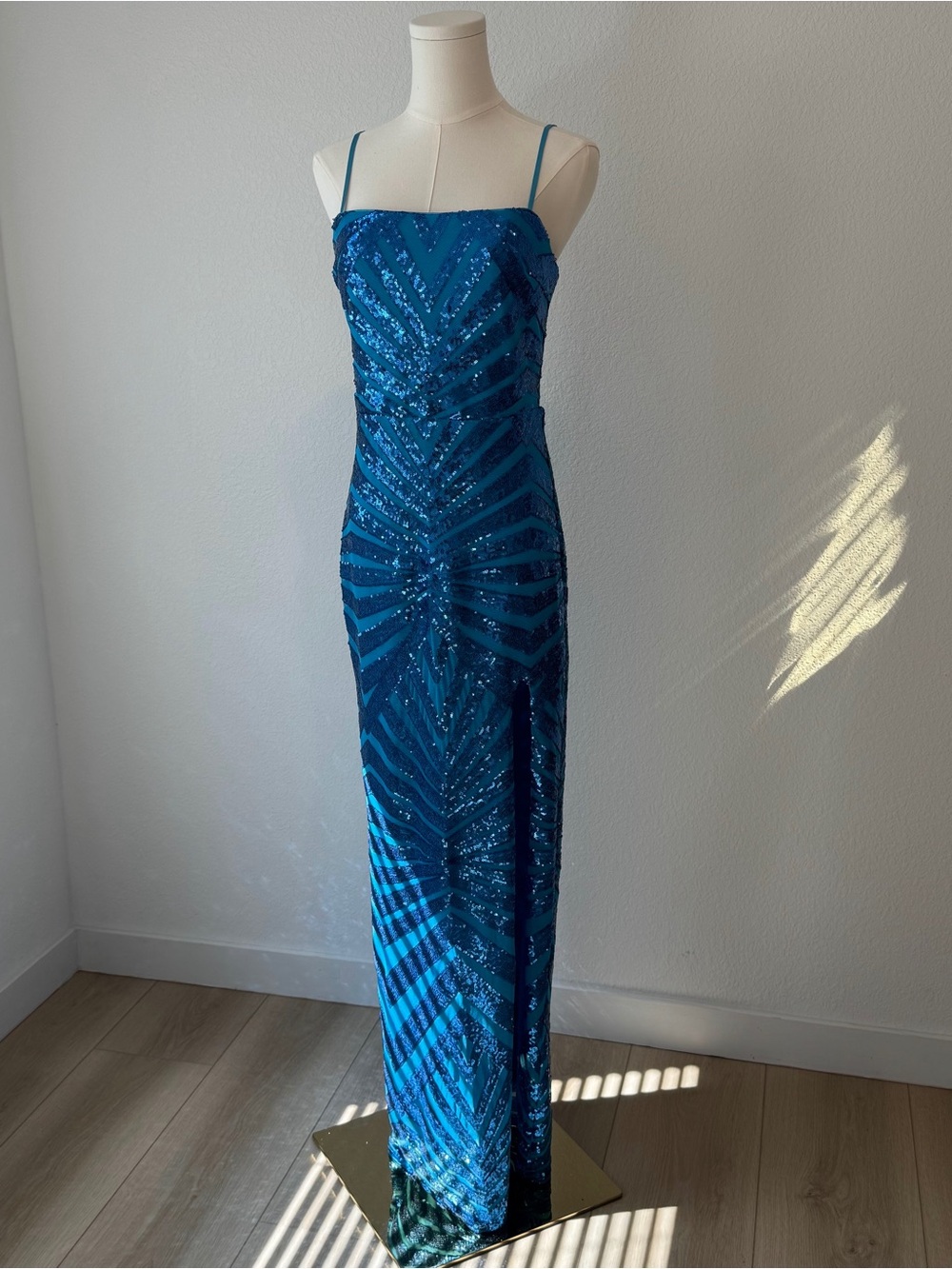 Lulu's Teal Sequin Maxi Slip Dress